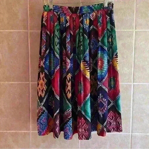 Vintage Kenneth Mitchell Aztec Southwestern Boho Maxi Colorful Skirt Large XL - Picture 1 of 12